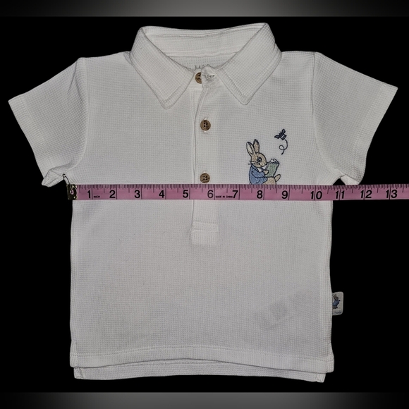 M&S Peter Rabbit Baby Boy Polo Top White Waffle Knit Cotton Embroidered Sz 6/9 M - Picture 4 of 9